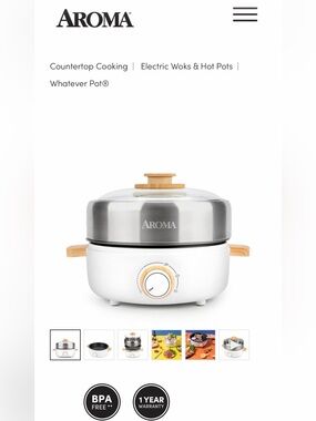 Aroma Home White and Silver Electric Whatever Pot with Wood Accents